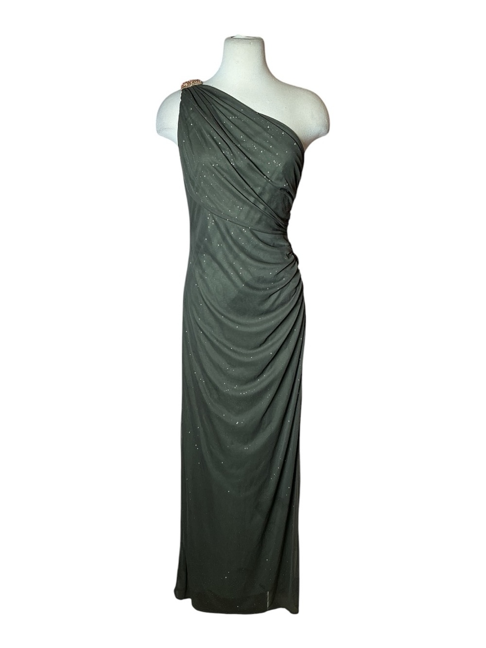 Vintage Y2K Betsy & Adam One Shoulder Rhinestone Maxi Dress